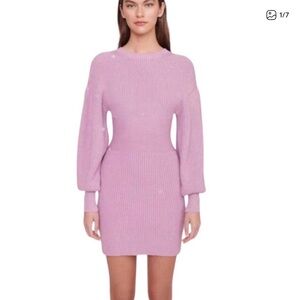 STAUD Lavender Ribbed Puff-Sleeve Dress